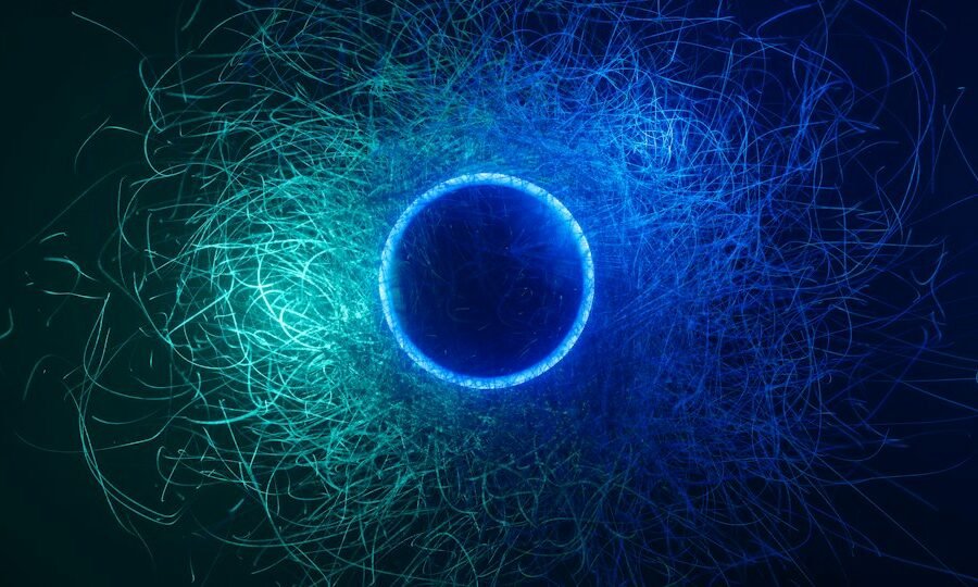 Abstract pattern used to illustrate physics and AI; not a detector image