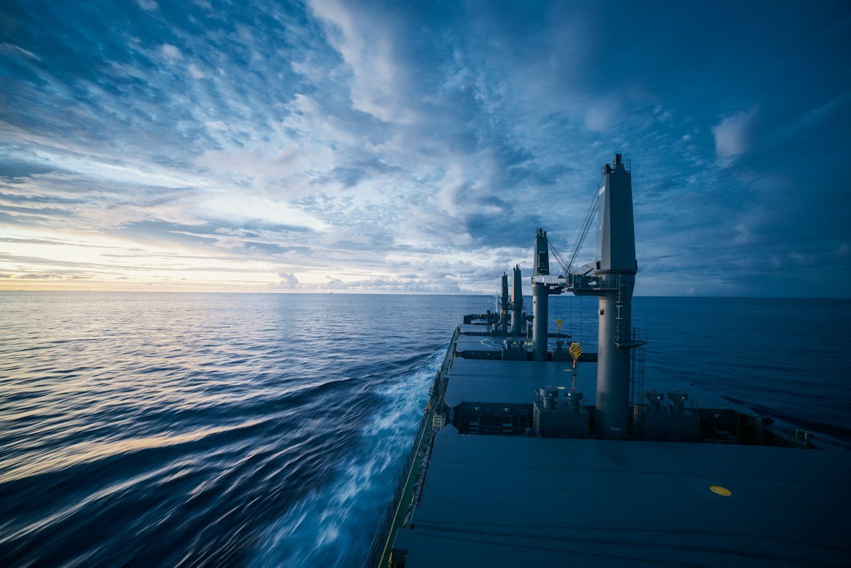 A large ship at sea, illustrative of maritime activity; not identified as a cable-laying vessel or a suspected sabotage ship
