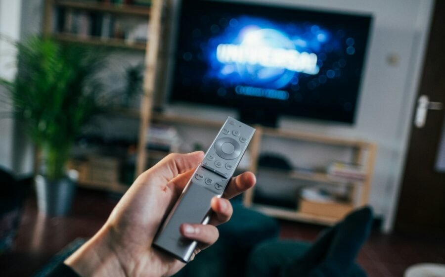 Modern smart television in a living room, illustrating questions about smart TV privacy and viewing-data tracking