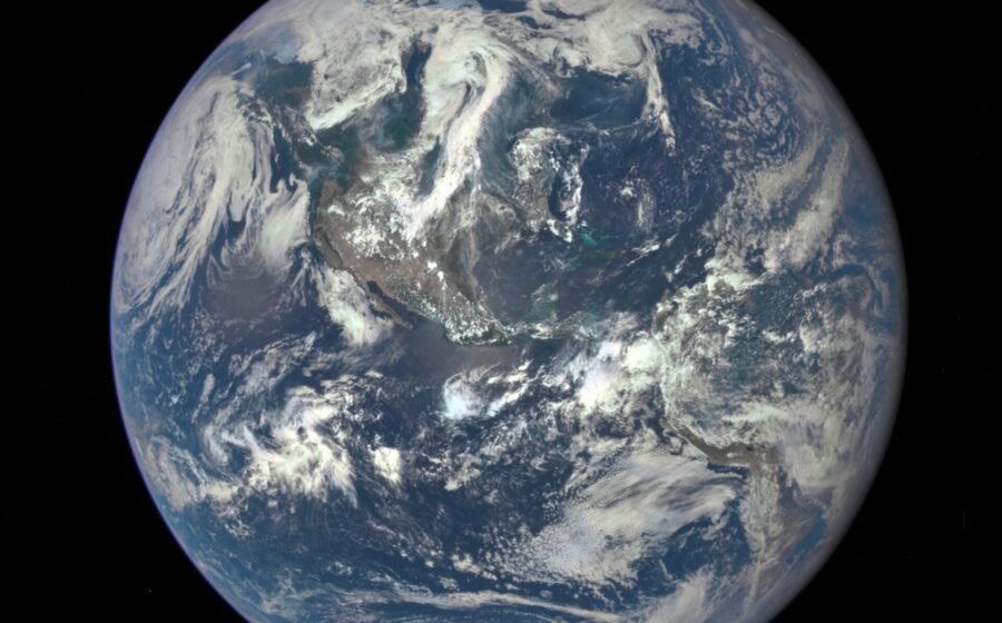 NASA DSCOVR EPIC image of Earth's sunlit hemisphere taken July 6 2015 from near the Sun-Earth L1 point, not a depiction of a sunshade